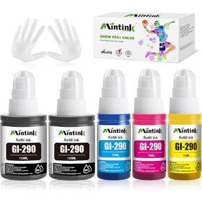 GI-290 G3200 G4210 Ink Refill for Canon GI 290 GI290 290 Ink Bottles Kit Work with Canon PIXMA G4210 G3200 G4200 G2200 G1000 Printers (GI-290 Ink 5-Pack 2Black 1Cyan 1Magenta 1Yellow)