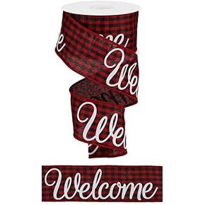 Welcome Script Wired Edge Ribbon, Light Grey White - 2.5 Inches x 10 Yards