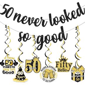50 Never Looked So Good Banner 50th Birthday Party Decorations for Women Happy 50th Birthday Banner 50th Anniversary Rose Gold Glitter Birthday Party Decorations