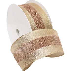 Morex Ribbon 7724.60/20-430 Wired Dimensions 2.5" X 20 YD Wired Ribbon, Blush/Gold, Arts & Crafts Roll for Wedding Decor and Christmas Decor, Rustic Christmas Decorations Indoor Home Decor
