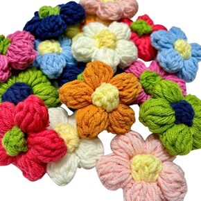 20Pcs Crochet Flowers Puff Flower 2.8 inch Knitted Handmade Crochet Flowers for Crafts Embellishments DIY Hair Hats Shoes Clothing Accessories