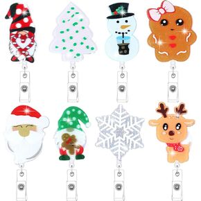 Teling 8 Pcs Christmas Badge Reel Retractable Nurse ID Name Card Acrylic Snowman Christmas Tree Santa Holiday Badge Reel with Swivel Alligator Clip for Nurse Doctor Office Gifts(Lovely)