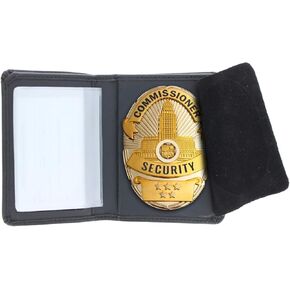 Genuine Leather Unisex Law Enforcement Badge Holder Wallet Case - Shield, Black