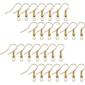 Eco-Fused 18mm Earring Hooks - 200 pcs - Coil and Ball Style Nickel-Free Ear Wires - Gold - Hypo-Allergenic Plated Steel - Great for Jewelry Making, DIY Earrings