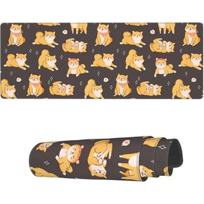 Famame Laptop Mouse Pad Cute Dogs Shiba Inu Desk Mat with Stitched Edges 31.5X 11.8 inch Non-Slip Large Keyboard Rubber Writing Table Mat for Office Home