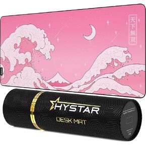 Hystar Extended Gaming Mouse Pad | XXL 36" x 16" | 5mm Thick, Waterproof Surface, Smooth Polyester Fabric, and Natural Rubber Base | Kawaii Wave