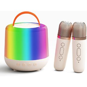 Mini Karaoke Machine with 2 Wireless Microphones, Mini Karaoke Machine for Kids, Kids Karaoke Machine for Girls Boys, Portable Bluetooth Karaoke Singing Machine for Kid Christmas Birthday Party