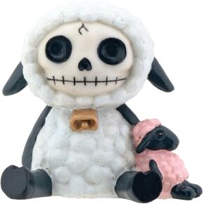 SUMMIT COLLECTION Furrybones Wooolee Signature Skeleton in White Sheep Costume with Small Pink Sheep Doll.