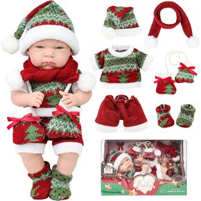 deAO Christmas Baby Doll Toys 12 Inch Newborn 7Pcs Baby Doll with Christmas Scarf Gloves Socks Clothes and Hat,Baby’s First Christmas Doll Holiday Toy for Boys & Girls,Infants and Toddlers