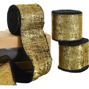 3 Rolls Brown Glitter Chiffon Ribbon, 1.5 Inch 15 Yards Gold Silk Frayed Ribbon for Flower Bouquet, Gift Wrapping, Wedding, Birthday Party Decor