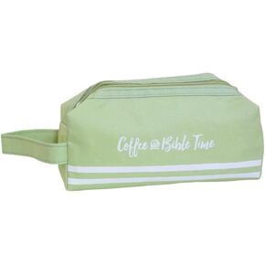 Coffee and Bible Time Pencil Pouch Green, Dual zipper pencil case organizer
