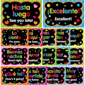 gisgfim 16 Pcs Spanish Words and Phrases Poster Set Spanish Phrases Bulletin Board Study Materials Spanish Classroom Decorations for Teachers Preschool School Classroom Language Study Classroom Decor