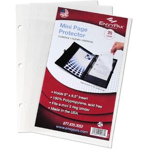 واقي صفحة EnvyPak Mini Binder - يحمل أوراق مقاس 5 × 8.5 بوصة - 3 فتحات مثقوبة - عبوة من 20 واقيًا