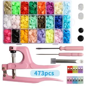 LYNDA Snaps and Snap Pliers Set,473 Sets Heart/Star/Round/Flower 24 Color Snaps Press Pliers for Plastic Snaps No-Sew Buttons Fasteners Setter Hand Tool for Sewing and Crafting…
