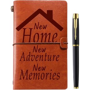 House Warming Gifts New Home Leather Journal Notebook with Pen Housewarming Gifts New Home Gift Ideas, Refillable Sketchbook, Travel Diary, Lined Planner, 7x5 Inches, Brown
