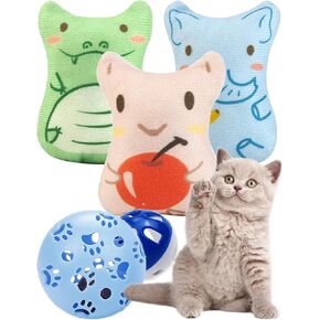 5-Pack Catnip Toys for Indoor Cats & Kittens - Chew Toys with Strong Organic Catnip for Teething Relief, Interactive Play, 2 Bonus Cat Ball Toys & 2 Packs of Refill Catnip