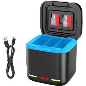 Fast Charger for GoPro Hero 8/7/6/5, Triple Slot USB Charging Case with Type-C Cord Batteries Carry Case Fully Compatible with Original Go Pro 8 7 6 5