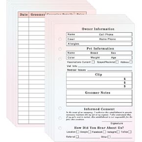 Cat Pet Dog Grooming Cards Groomer Information Check-in Cards for Pet Dog and Cat 8X5 inch Groomer Client Profile Service Record Clip Card for Professional Pet and Cat Groomers, Kennel Care 50 Pack
