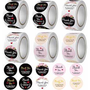 3000Pcs 1inch Thank You Stickers, Thank You Stickers for Small Business, 6Rolls Round Thank You Stickers Adhesive Labels for Envelopes, Gift and Crafts Packing (3000Pcs, 6 Rolls, Each roll 500Pcs)