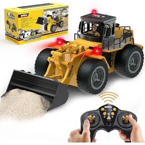 RC Bulldozer Toy Remote Control Bulldozer RC Construction Vehicles for Boys 1:18 Remote Control Tractor with Alloy Shovel Off-Road 4WD Light and Sounds RC Truck for Christmas Adults Gift Kids