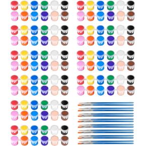 10 Pack Washable Acrylic Paint Set for Kids Arts and Crafts,140 PCS Gouache Watercolor Paint Sets of 12 Colors for Party Classroom Painting Supplies, 10 Pairs Flat and Pointed Brushes