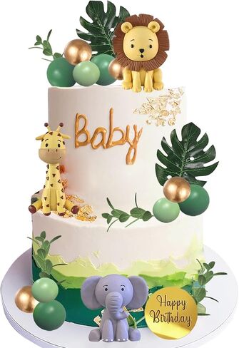 Safari Animal Cake Toppers Jungle Wild Cake Decorations with Lion Giraffe Elephant Zebra for Wild Animals Themed Birthday Cake Decorations in Kuwait