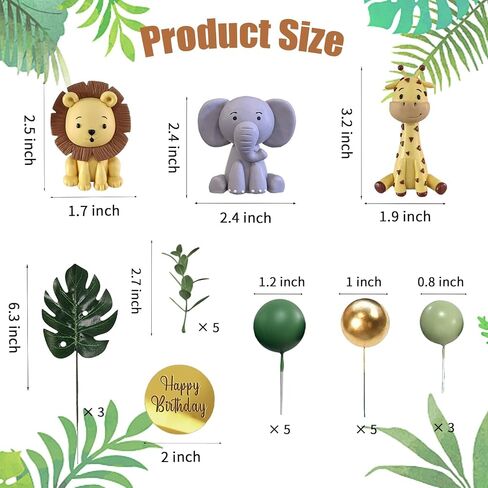 Safari Animal Cake Toppers Jungle Wild Cake Decorations with Lion Giraffe Elephant Zebra for Wild Animals Themed Birthday Cake Decorations in Kuwait