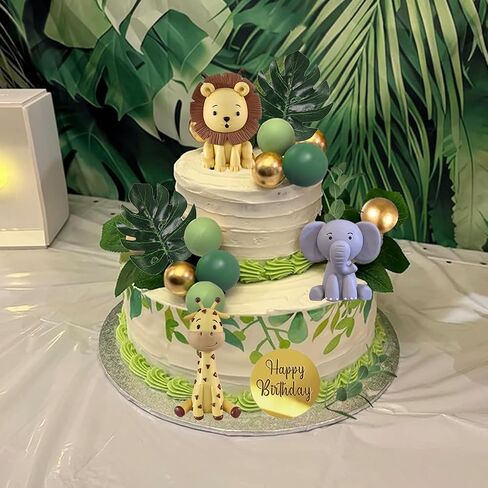 Safari Animal Cake Toppers Jungle Wild Cake Decorations with Lion Giraffe Elephant Zebra for Wild Animals Themed Birthday Cake Decorations in Kuwait