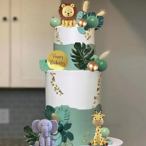 Safari Animal Cake Toppers Jungle Wild Cake Decorations with Lion Giraffe Elephant Zebra for Wild Animals Themed Birthday Cake Decorations in Kuwait