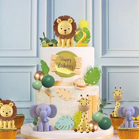 Safari Animal Cake Toppers Jungle Wild Cake Decorations with Lion Giraffe Elephant Zebra for Wild Animals Themed Birthday Cake Decorations in Kuwait