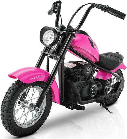 ELEMARA Electric Dirt Bike, 24V Ride on Toy for Big Kids,15 mph & 150lb Max, Kids Motorcycle w/Raised Handlebars, Power Display, Twist-Grip Throttle,Shock Springs, Key Start,Handbrake, 12" Tires-Pink in Saudi Arabia