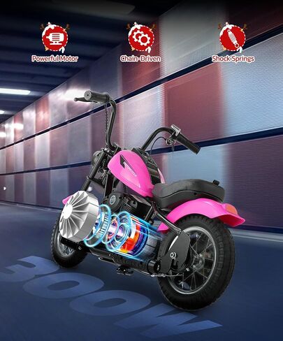 ELEMARA Electric Dirt Bike, 24V Ride on Toy for Big Kids,15 mph & 150lb Max, Kids Motorcycle w/Raised Handlebars, Power Display, Twist-Grip Throttle,Shock Springs, Key Start,Handbrake, 12" Tires-Pink in Saudi Arabia