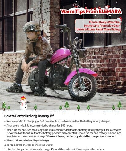 ELEMARA Electric Dirt Bike, 24V Ride on Toy for Big Kids,15 mph & 150lb Max, Kids Motorcycle w/Raised Handlebars, Power Display, Twist-Grip Throttle,Shock Springs, Key Start,Handbrake, 12" Tires-Pink in Saudi Arabia