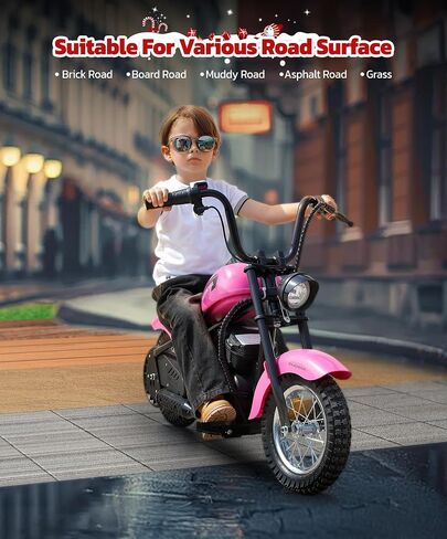 ELEMARA Electric Dirt Bike, 24V Ride on Toy for Big Kids,15 mph & 150lb Max, Kids Motorcycle w/Raised Handlebars, Power Display, Twist-Grip Throttle,Shock Springs, Key Start,Handbrake, 12" Tires-Pink in Saudi Arabia