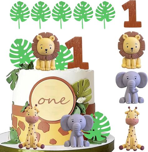Safari Animal Cake Toppers Jungle Wild Cake Decorations with Lion Giraffe Elephant Zebra for Wild Animals Themed Birthday Cake Decorations in Kuwait