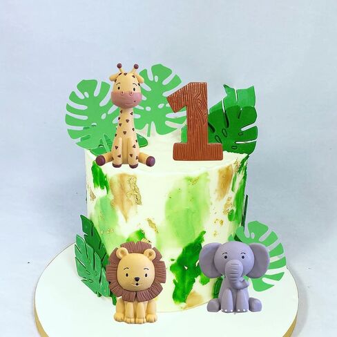 Safari Animal Cake Toppers Jungle Wild Cake Decorations with Lion Giraffe Elephant Zebra for Wild Animals Themed Birthday Cake Decorations in Kuwait