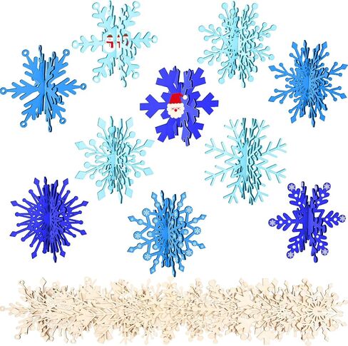 20 Pcs Snowflakes DIY Wooden for Crafts 3D Wood Snowflake Christmas Table Decorations Winter Snowflake Signs Winter Wooden Xmas Fireplace Unfinished Blank Wood Snowflake Christmas Party Home Gift in Saudi Arabia
