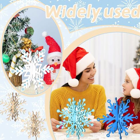 20 Pcs Snowflakes DIY Wooden for Crafts 3D Wood Snowflake Christmas Table Decorations Winter Snowflake Signs Winter Wooden Xmas Fireplace Unfinished Blank Wood Snowflake Christmas Party Home Gift in Saudi Arabia