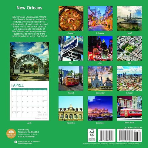 2025 New Orleans Monthly Wall Calendar by Bright Day, 12 x 12 Inch Mardi Gras Bourbon Street Louisiana in Saudi Arabia