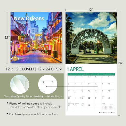 2025 New Orleans Monthly Wall Calendar by Bright Day, 12 x 12 Inch Mardi Gras Bourbon Street Louisiana in Saudi Arabia