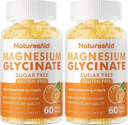 علكة جليسينات المغنيسيوم 1000 ملغ - مكمل بوتاسيوم مغنيسيوم خالي من السكر مع فيتامين د، ب6، مرافق الإنزيم Q10 للمزاج الهادئ ودعم النوم - 120 علكة كرز - عبوتان in Kuwait