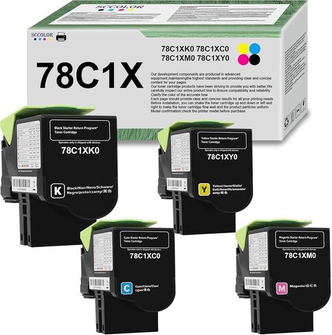 High Yield 78C1XK0 78C1XC0 78C1XM0 78C1XY0 Toner Cartridge Compatible 78C1X Toner Replacement for Lexmark CS421 CS421DN CX421ADN CS521 CX521 CS521DN CX521ADN CS522 CX522 CS522DE CX522ADE CS622 in Saudi Arabia