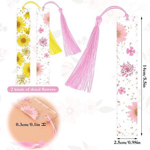 2 Pcs Pressed Flower Bookmarks Clear Resin Book Marks with Tassels Cute Dried Floral Book Marker Handmade Marking Reading Accessories Gift for Bookworms Women in Saudi Arabia