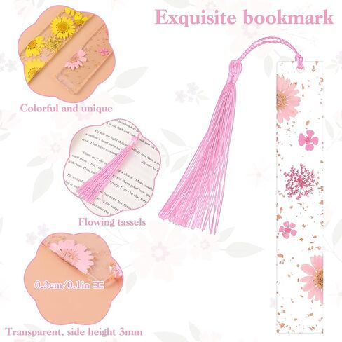 2 Pcs Pressed Flower Bookmarks Clear Resin Book Marks with Tassels Cute Dried Floral Book Marker Handmade Marking Reading Accessories Gift for Bookworms Women in Saudi Arabia