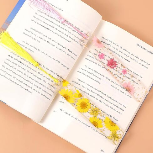 2 Pcs Pressed Flower Bookmarks Clear Resin Book Marks with Tassels Cute Dried Floral Book Marker Handmade Marking Reading Accessories Gift for Bookworms Women in Saudi Arabia