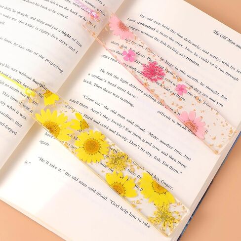 2 Pcs Pressed Flower Bookmarks Clear Resin Book Marks with Tassels Cute Dried Floral Book Marker Handmade Marking Reading Accessories Gift for Bookworms Women in Saudi Arabia