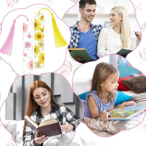 2 Pcs Pressed Flower Bookmarks Clear Resin Book Marks with Tassels Cute Dried Floral Book Marker Handmade Marking Reading Accessories Gift for Bookworms Women in Saudi Arabia