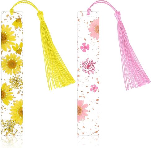 2 Pcs Pressed Flower Bookmarks Clear Resin Book Marks with Tassels Cute Dried Floral Book Marker Handmade Marking Reading Accessories Gift for Bookworms Women in Saudi Arabia