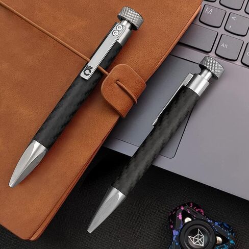 Cool Hand 5" Retractable Office Business Writing Pen with Fidget Spinner, EDC Ballpoint Pen, Carbon Fiber Barrel, Ballpoint Ink Refillable, CNC Machined Clip in Kuwait