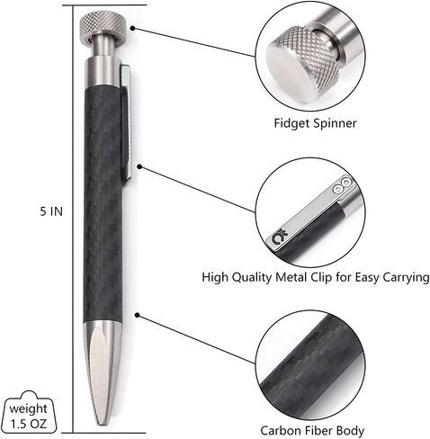 Cool Hand 5" Retractable Office Business Writing Pen with Fidget Spinner, EDC Ballpoint Pen, Carbon Fiber Barrel, Ballpoint Ink Refillable, CNC Machined Clip in Kuwait